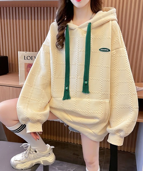 凸エンボススウェッターパーカー (WOMENS) GLAMOROUS JANE パーカー 裏起毛エンボス加工プルパーカー