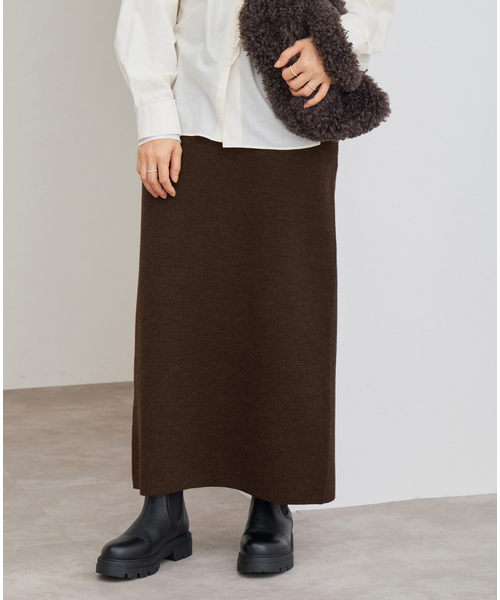 2025今期IENAイエナ☆WEB限定スーパーファインスムースニットスカートF黒 2025今期IENAイエナ☆WEB限定スーパーファインスムースニットスカートF