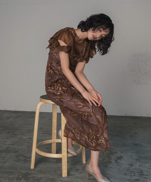 GIRL オケージョンドレス　パーティードレス GIRL DRESS FOR NOW ドレス フラワーフェザー刺繍フリルスリーブ
