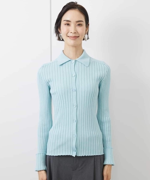 ミッシェルクラン（MICHEL ）/ホールガーメント(R)ワイドリブ襟付きニット MICHEL KLEIN（ミッシェルクラン） ニット セーター ホールガーメント