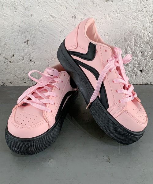 スニーカー サイドライン柄プラットフォーム厚底スニーカー レディース