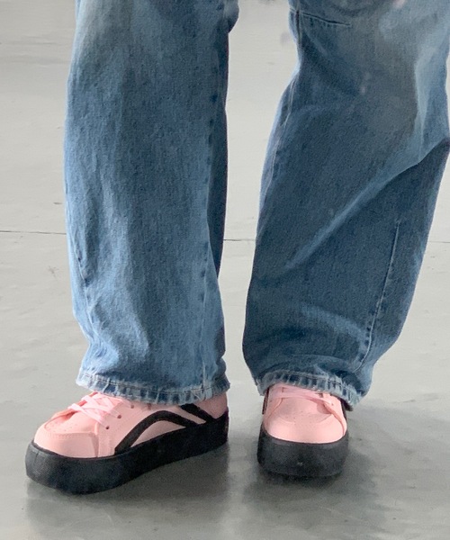 スニーカー サイドライン柄プラットフォーム厚底スニーカー レディース