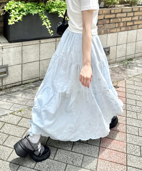 [美品]HOUSE OF LOTUS　24SS　クロス刺繍ティアードスカート 美品✨24SS ハウスオブロータス クロス刺繍ティアードスカート
