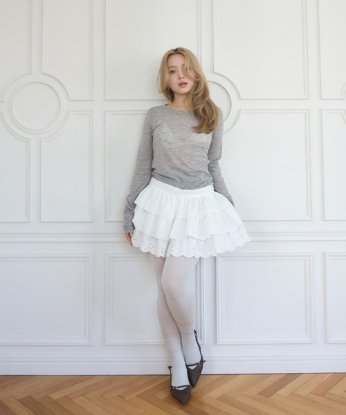 smyeon シアーティアードボリュームスカート ホワイト Smyeon スカート Multi ribbon tiered skirt/マルチリボンティアード