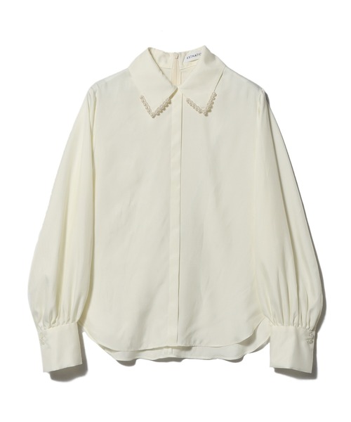 【25SS/未使用近】エストネーション パール刺繍ブラウス 36 白 とろみ ESTNATION（エストネーション） ブラウス シャツ ESTNATION / パール