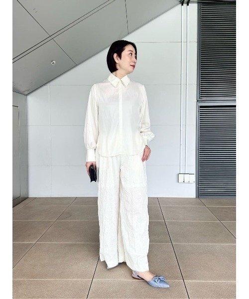 【25SS/未使用近】エストネーション パール刺繍ブラウス 36 白 とろみ ESTNATION（エストネーション） ブラウス シャツ ESTNATION / パール