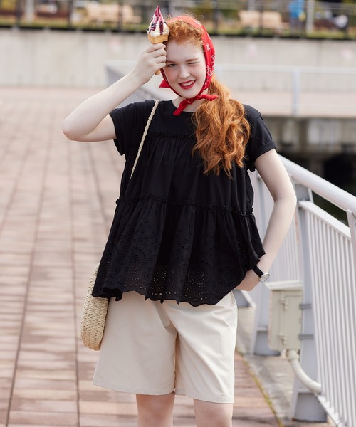 美品 MUVEIL ティアードコットンレースドッキングTシャツ カットソー36 BONLECILL tシャツ ティアードコットンレースドッキングTEE