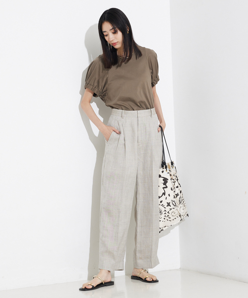 tシャツ 袖ギャザーカットTOP/スリーブ半袖/夏服/オフィスカジュアル レディース qualite tシャツ 袖ギャザーカットTOP/スリーブ半袖/夏服