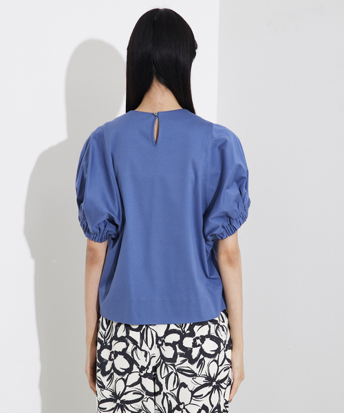 tシャツ 袖ギャザーカットTOP/スリーブ半袖/夏服/オフィスカジュアル レディース qualite tシャツ 袖ギャザーカットTOP/スリーブ半袖/夏服