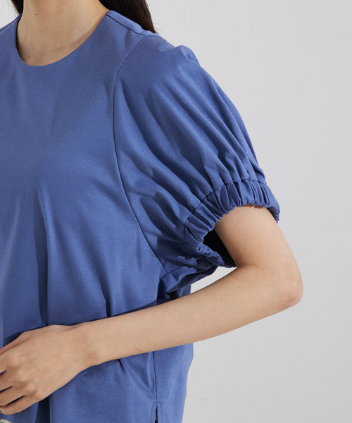 tシャツ 袖ギャザーカットTOP/スリーブ半袖/夏服/オフィスカジュアル レディース qualite tシャツ 袖ギャザーカットTOP/スリーブ半袖/夏服