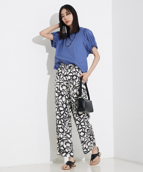 tシャツ 袖ギャザーカットTOP/スリーブ半袖/夏服/オフィスカジュアル レディース qualite tシャツ 袖ギャザーカットTOP/スリーブ半袖/夏服
