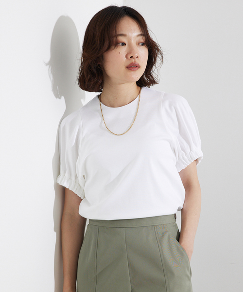qualite tシャツ 袖ギャザーカットTOP/スリーブ半袖/夏服