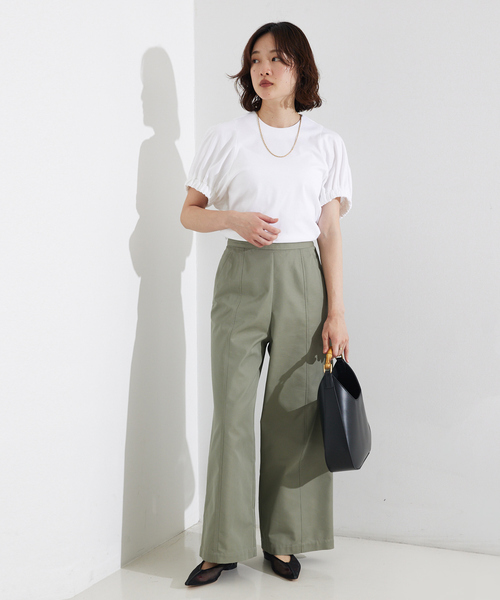 tシャツ 袖ギャザーカットTOP/スリーブ半袖/夏服/オフィスカジュアル レディース qualite tシャツ 袖ギャザーカットTOP/スリーブ半袖/夏服
