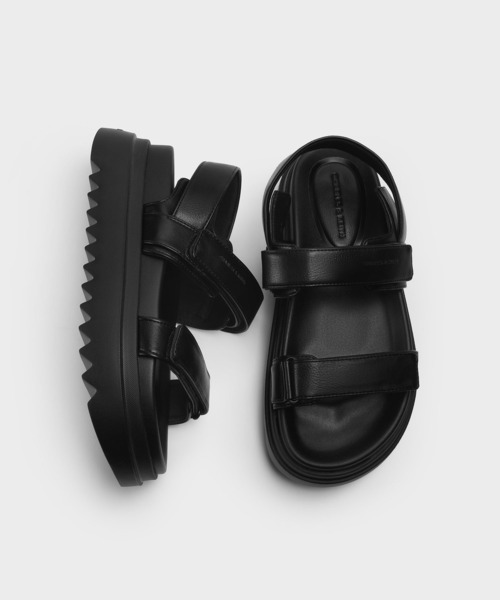 CHARLES&KEITH◆ダブルストラップ フラットフォームサンダル CHARLES ＆ KEITH サンダル ダブルストラップ フラットフォーム