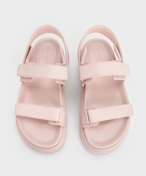 台湾 CHARLES&KEITH ダブルストラップ フラットフォームサンダル CHARLES ＆ KEITH サンダル ダブルストラップ フラットフォーム