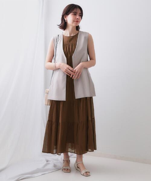 【DKNY】スモック ティアード マキシドレス OPAQUE.CLIP ワンピース 「Can Cam掲載」ティアードマキシドレス