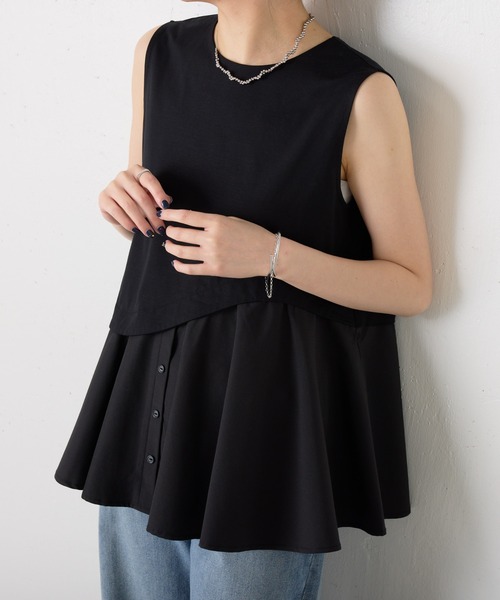 tシャツ アシメペプラムノースリーブT レディース
