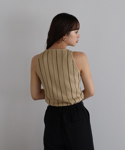 ENC タンクトップ ノースリーブ stripe american sleeve knit tank top