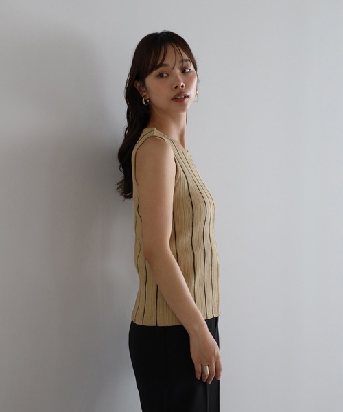 ENC タンクトップ ノースリーブ stripe american sleeve knit tank top