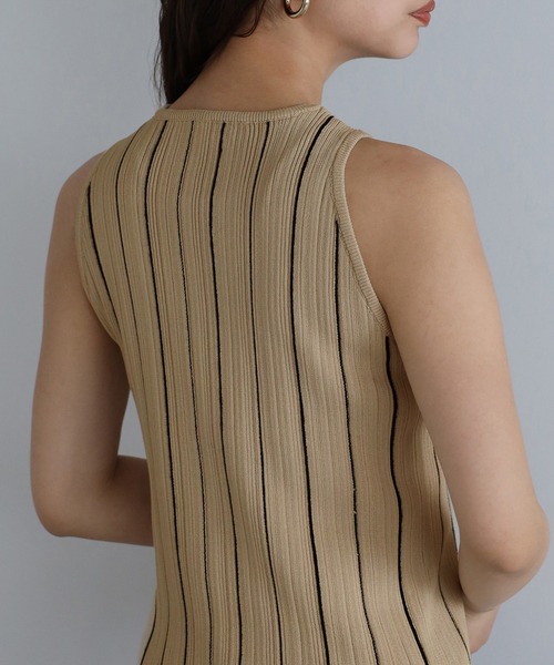 ENC タンクトップ ノースリーブ stripe american sleeve knit tank top