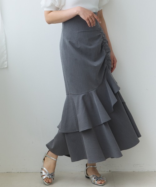 23区【30】【M】アシンメトリーマーメイドスカート　裾ギャザー　おしゃれ And Couture スカート アシメギャザーフリルマーメイドスカート