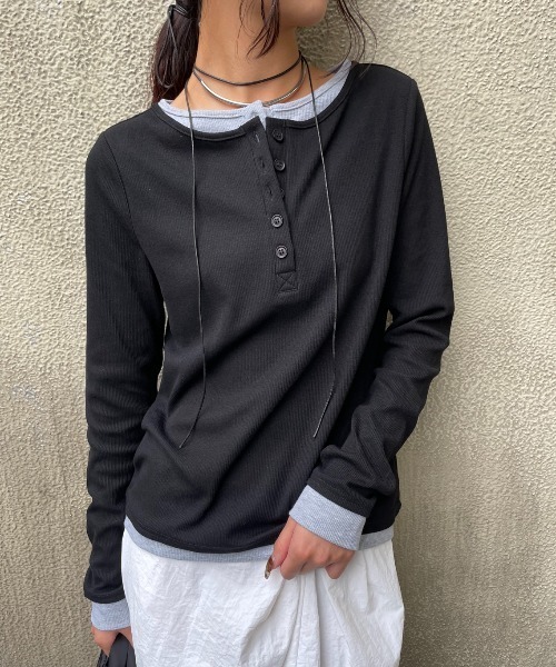 その他 moparian AIC. tシャツ レイヤードライクヘンリーネックリブトップス レディース