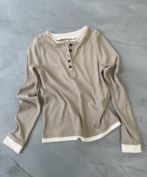 AIC. tシャツ レイヤードライクヘンリーネックリブトップス レディース