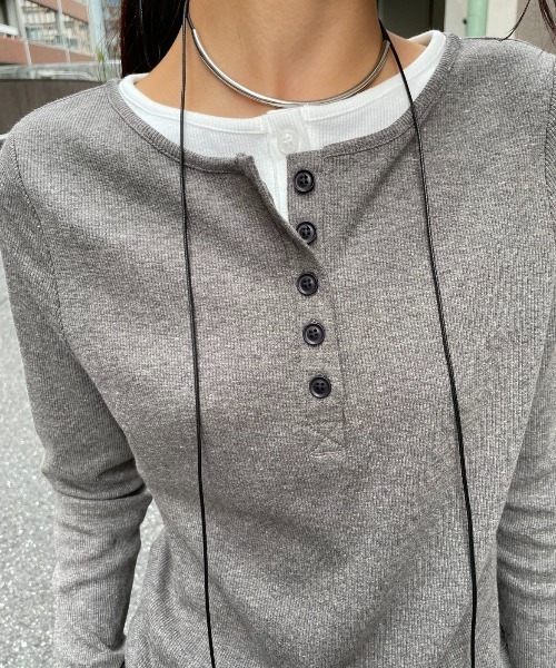 AIC. tシャツ レイヤードライクヘンリーネックリブトップス レディース