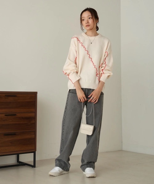 ニット セーター ウェーブメロウニットトップス レディース