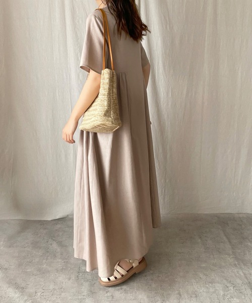 「JUNOAH」 半袖ワンピース LARGE ワイン レディース_画像2