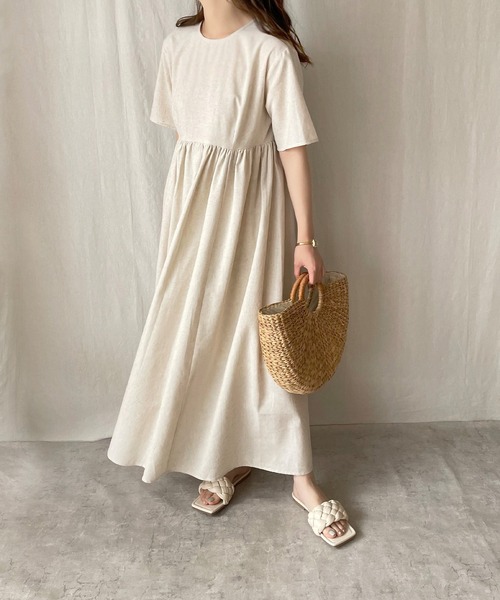 「JUNOAH」 半袖ワンピース LARGE ワイン レディース_画像4