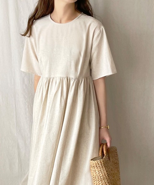 「JUNOAH」 半袖ワンピース LARGE ワイン レディース_画像5