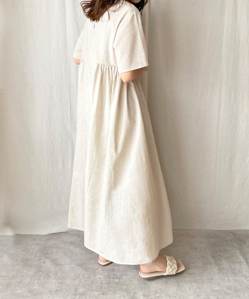 「JUNOAH」 半袖ワンピース LARGE ワイン レディース_画像6