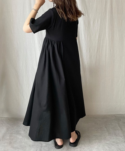 「JUNOAH」 半袖ワンピース LARGE ワイン レディース_画像8