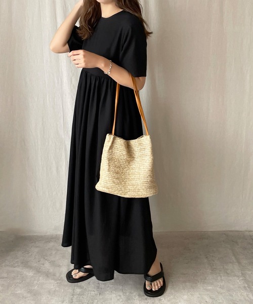 「JUNOAH」 半袖ワンピース LARGE ワイン レディース_画像9