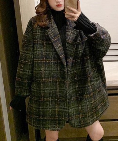   チェックコート M~4Lサイズ】エクストラファインチェックコート（ステンカラーコート