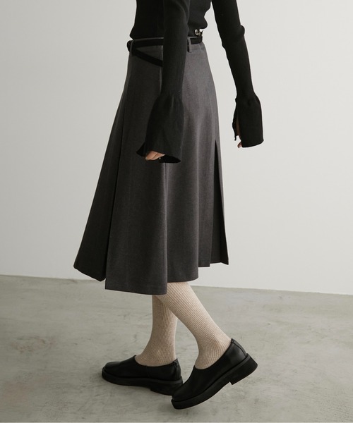 LOSCa スカート 2WAYプリーツフレアミディスカート/ベルト付き