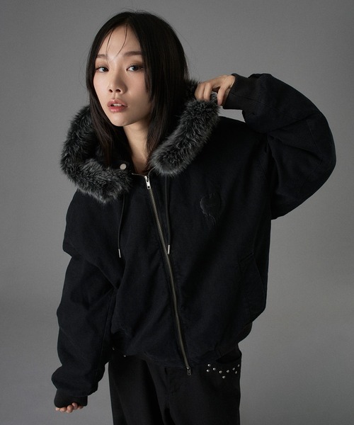 ONCILY（オンシェリー） ブルゾン アウター HEART LOGO DUCK FAUX-FUR