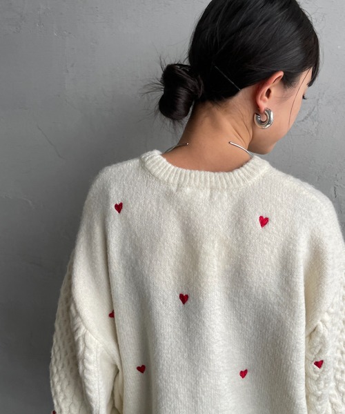 新品未使用　ハート刺繍　ニット ELFRANK ニット セーター 「新色追加」ハート刺繍 ニット プルオーバー
