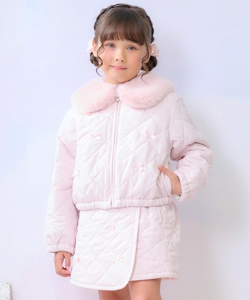 mezzo piano ブルゾン アウター リボンキルティング フェイクファー衿