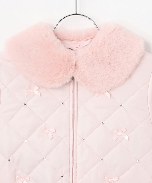 mezzo piano ブルゾン アウター リボンキルティング フェイクファー衿