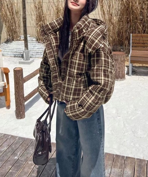 美品♡DAKSダウンコート　ダウンダッフル　チェック　フード着脱可　ダブルジップ Riff（リフ） ダウンコート ダウンジャケット チェック柄中綿