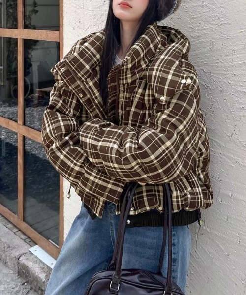 Riff（リフ） ダウンコート ダウンジャケット チェック柄中綿