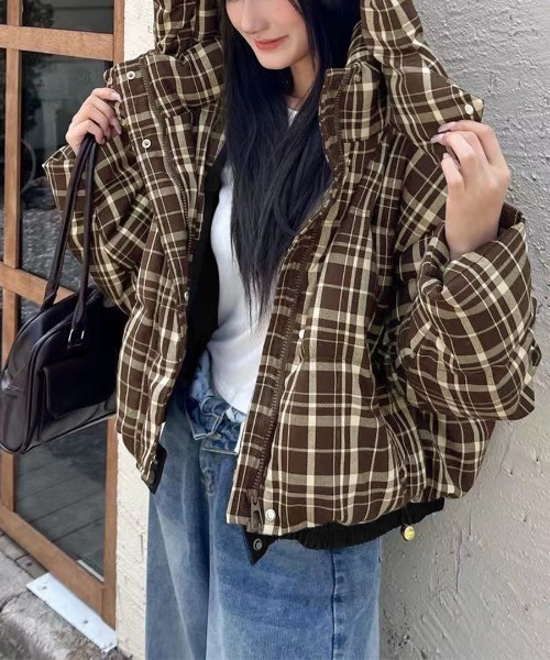 REGENCE チェック柄 ダウンジャケット ブラック Riff（リフ） ダウンコート ダウンジャケット チェック柄中綿