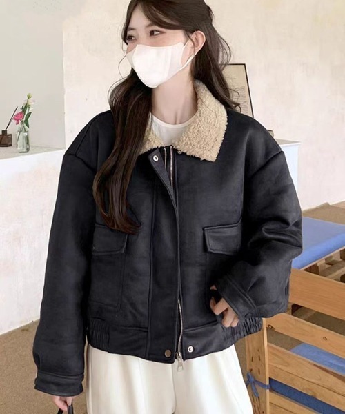 LETee コート アウター フェイクレザージャケット/ボア付き レディース