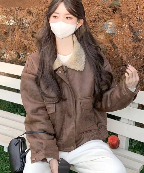 LETee コート アウター フェイクレザージャケット/ボア付き レディース