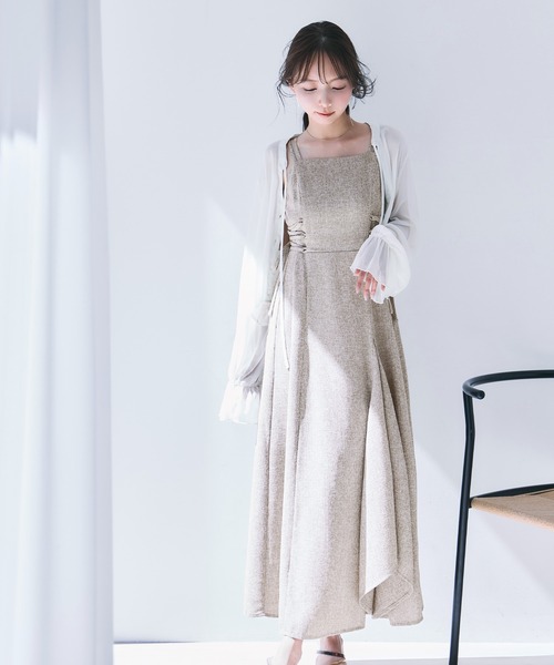 CENEA（セネア） ワンピース 薄手ツイードレースアップラッフルキャミ