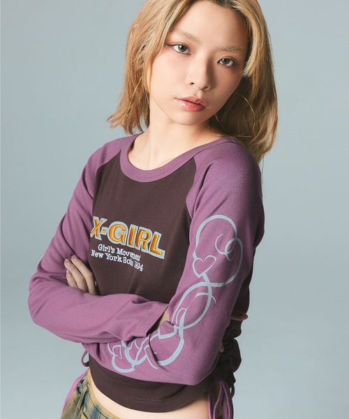 X-girl（エックスガール） tシャツ ORNAMENT HEART SLEEVE RAGLAN L/S