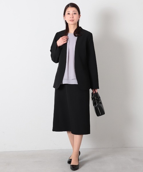 ジャケット ノーカラージャケット 「L〜5L 大きいサイズ」コンパクトツイルストレッチノーカラージャケット レディース