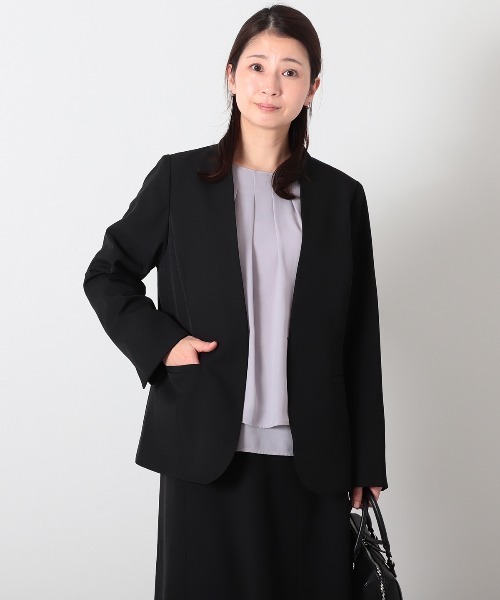 ジャケット ノーカラージャケット 「L〜5L 大きいサイズ」コンパクトツイルストレッチノーカラージャケット レディース